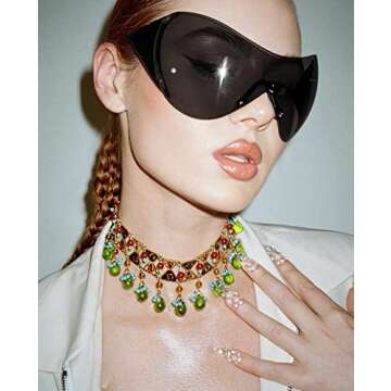 TYA Wrap Around Y2k Sunglasses For Women Men, Futuristic Oversized Shield Rimless Sun Glasses Fashio...