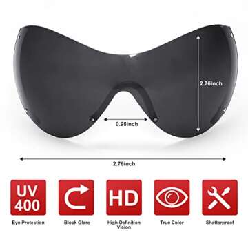 TYA Wrap Around Y2k Sunglasses For Women Men, Futuristic Oversized Shield Rimless Sun Glasses Fashion Vintage Black Shades