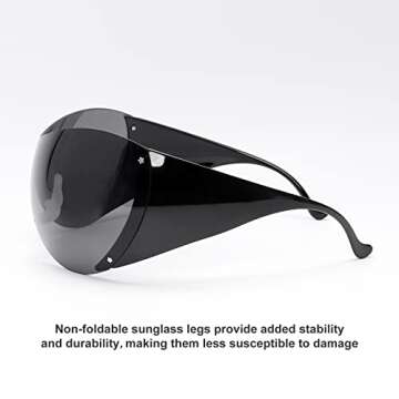 TYA Wrap Around Y2k Sunglasses For Women Men, Futuristic Oversized Shield Rimless Sun Glasses Fashion Vintage Black Shades