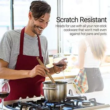 Silicone Kitchen Utensil Set by House of Shade - Non Scratch Cooking Utensils w/ Natural Beechwood Handles - BPA Free Grey Heads - 7 Piece Nonstick/Heat Resistant Tools - Great Wood Grip