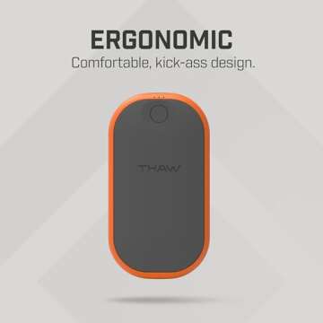 THAW Rechargeable USB Hand Warmer, Portable Power Bank Charger, Great for Hunting, Sports, Camping, Outdoors, 3 Levels of Relaxing Heat - Small,Orange and Gray