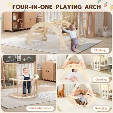 Rengue 4 in 1 Pikler Triangle Set, Foldable Climbing Triangle Ladder Toys with Ramp for Sliding or Climbing, Wooden Safety Sturdy Kids Play Gym, Indoor Outdoor Playground Climbing Toys for Toddlers