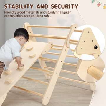 Rengue 4 in 1 Pikler Triangle Set, Foldable Climbing Triangle Ladder Toys with Ramp for Sliding or Climbing, Wooden Safety Sturdy Kids Play Gym, Indoor Outdoor Playground Climbing Toys for Toddlers