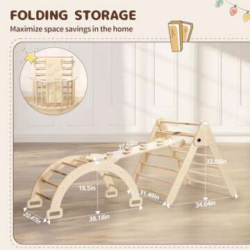 Rengue 4 in 1 Pikler Triangle Set, Foldable Climbing Triangle Ladder Toys with Ramp for Sliding or Climbing, Wooden Safety Sturdy Kids Play Gym, Indoor Outdoor Playground Climbing Toys for Toddlers