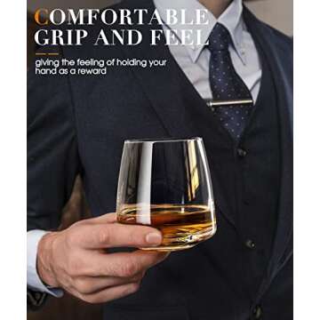 AOOE Stemless Glasses Set of 4 - Hand Blown Red White Wine Glasses 13.5oz, Universal Crystal Glasses for Whiskey, Cocktail Drinks, Wine Gift for Men's Birthdays and Father's Day