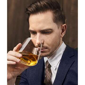 AOOE Stemless Glasses Set of 4 - Hand Blown Red White Wine Glasses 13.5oz, Universal Crystal Glasses for Whiskey, Cocktail Drinks, Wine Gift for Men's Birthdays and Father's Day