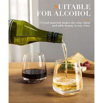 AOOE Stemless Glasses Set of 4 - Hand Blown Red White Wine Glasses 13.5oz, Universal Crystal Glasses for Whiskey, Cocktail Drinks, Wine Gift for Men's Birthdays and Father's Day