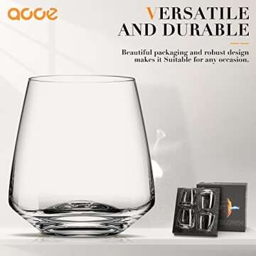 AOOE Stemless Glasses Set of 4 - Hand Blown Red White Wine Glasses 13.5oz, Universal Crystal Glasses for Whiskey, Cocktail Drinks, Wine Gift for Men's Birthdays and Father's Day
