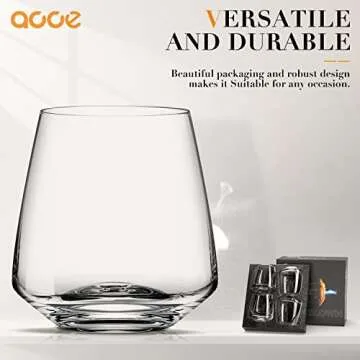 AOOE Stemless Glasses Set of 4 - Hand Blown Red White Wine Glasses 13.5oz, Universal Crystal Glasses for Whiskey, Cocktail Drinks, Wine Gift for Men's Birthdays and Father's Day