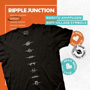 Ripple Junction Naruto Shippuden Men's Short Sleeve T-Shirt Anti-Village & Akatsuki Red Cloud Front Back Anime XL Black