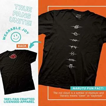 Ripple Junction Naruto Shippuden Men's Short Sleeve T-Shirt Anti-Village & Akatsuki Red Cloud Front Back Anime XL Black