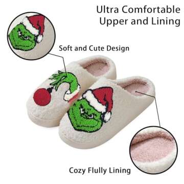 pwuzcye Christmas Slippers for Women Indoor Fluffy Cartoon Womens Cozy Fuzzy House Slippers Plush Warm Memory Foam Winter Slippers Christmas Gifts for Women Men Girlss-White