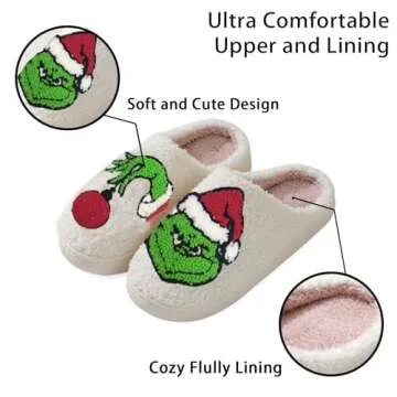 pwuzcye Christmas Slippers for Women Indoor Fluffy Cartoon Womens Cozy Fuzzy House Slippers Plush Warm Memory Foam Winter Slippers Christmas Gifts for Women Men Girlss-White