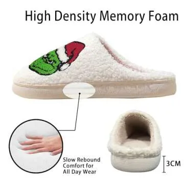 pwuzcye Christmas Slippers for Women Indoor Fluffy Cartoon Womens Cozy Fuzzy House Slippers Plush Warm Memory Foam Winter Slippers Christmas Gifts for Women Men Girlss-White