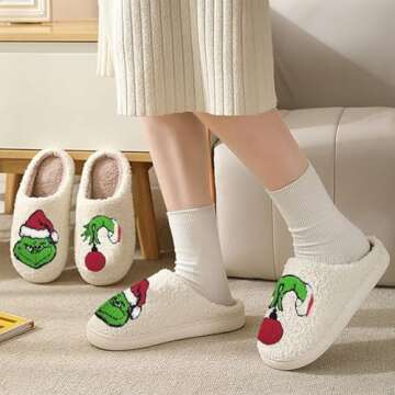 pwuzcye Christmas Slippers for Women Indoor Fluffy Cartoon Womens Cozy Fuzzy House Slippers Plush Warm Memory Foam Winter Slippers Christmas Gifts for Women Men Girlss-White