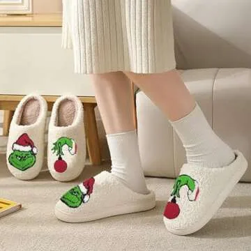 pwuzcye Christmas Slippers for Women Indoor Fluffy Cartoon Womens Cozy Fuzzy House Slippers Plush Warm Memory Foam Winter Slippers Christmas Gifts for Women Men Girlss-White
