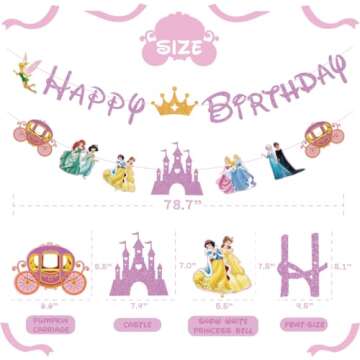Princess Birthday Party Decoration For Girls, Pink Princess Birthday Banner For Kids Baby Shower, Pr...
