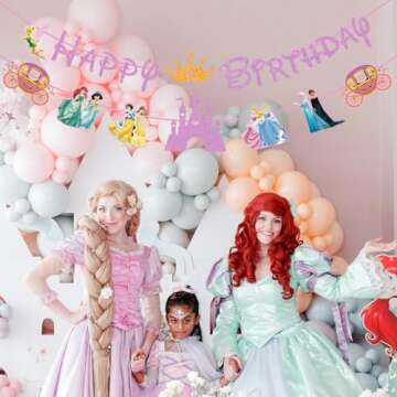 Princess Birthday Party Decoration For Girls, Pink Princess Birthday Banner For Kids Baby Shower, Princess Happy Birthday Party Supplies