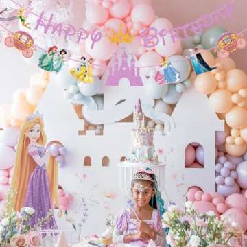 Princess Birthday Party Decoration For Girls, Pink Princess Birthday Banner For Kids Baby Shower, Princess Happy Birthday Party Supplies