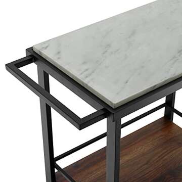 Walker Edison Marble and Wood Bar Serving Cart with Wheels Wine Glass and Bottle Kitchen Storage, 34 Inch, Marble