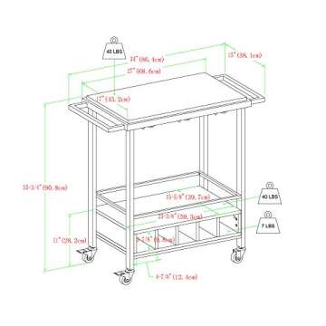 Walker Edison Marble and Wood Bar Serving Cart with Wheels Wine Glass and Bottle Kitchen Storage, 34 Inch, Marble