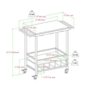 Walker Edison Marble and Wood Bar Serving Cart with Wheels Wine Glass and Bottle Kitchen Storage, 34 Inch, Marble