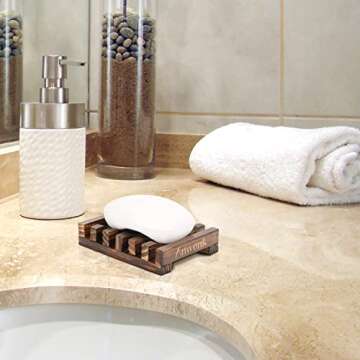 Anwenk Wooden Soap Dish Soap Saver Holder Soap Tray for Bathroom Shower Rectangular Sink Drainer Hand Craft for Soap,Sponges and More (1Pack)