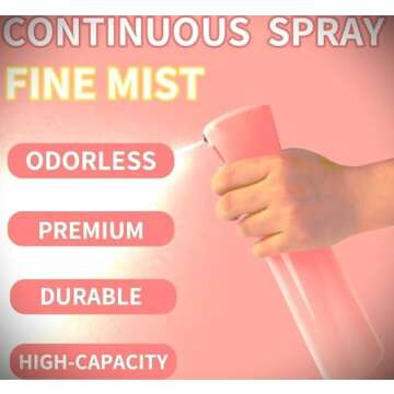 Continuous spray bottle (pink 10oz) for Cleaning, Hairstyling, Gardening, Misting, and skin care.