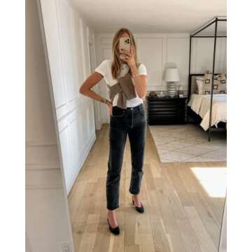 Womens Crewneck Short Sleeve Ribbed T-Shirt Slim Fit Tops Solid Basic Tee White