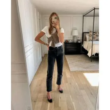 Womens Crewneck Short Sleeve Ribbed T-Shirt Slim Fit Tops Solid Basic Tee White