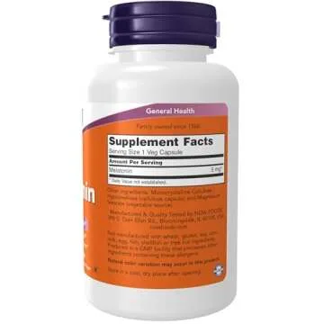 NOW Foods Supplements, Melatonin 5 mg, Free Radical Scavenger*, Healthy Sleep Cycle*, 180 Count (Pac...