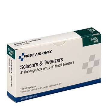 First Aid Only 17-005 Bandage Scissors and Forceps Tweezers Set for First Aid and More