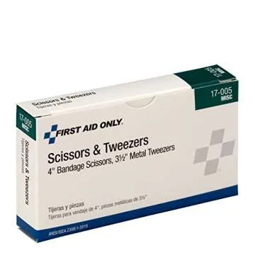 First Aid Only 17-005 Bandage Scissors and Forceps Tweezers Set for First Aid and More