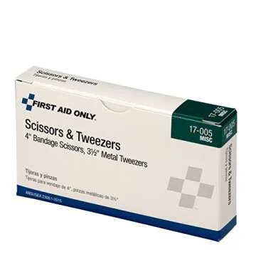 First Aid Only 17-005 Bandage Scissors and Forceps Tweezers Set for First Aid and More