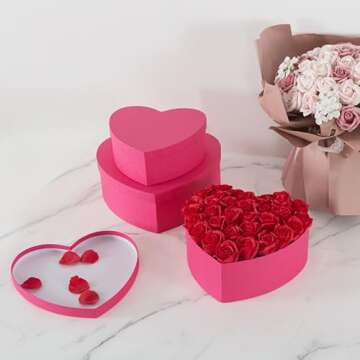 Soul & Lane Heart Shaped Boxes for Flowers - Set of 3 - Pink, Large Cardboard Heart Gift Boxes for P...