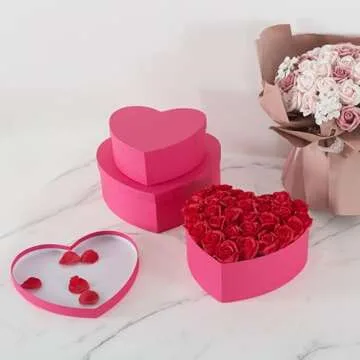 Soul & Lane Heart Shaped Boxes for Flowers - Set of 3 - Pink, Large Cardboard Heart Gift Boxes for P...