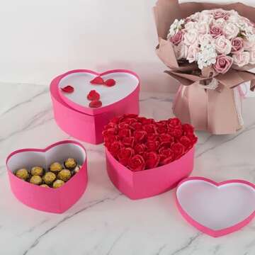 Soul & Lane Heart Shaped Boxes for Flowers - Set of 3 - Pink, Large Cardboard Heart Gift Boxes for Presents with Lids, Ideal for Valentine's Day, Mother's Day