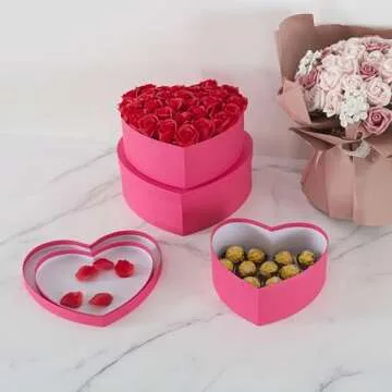 Soul & Lane Heart Shaped Boxes for Flowers - Set of 3 - Pink, Large Cardboard Heart Gift Boxes for Presents with Lids, Ideal for Valentine's Day, Mother's Day