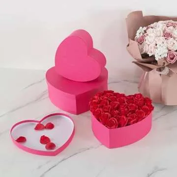 Soul & Lane Heart Shaped Boxes for Flowers - Set of 3 - Pink, Large Cardboard Heart Gift Boxes for Presents with Lids, Ideal for Valentine's Day, Mother's Day