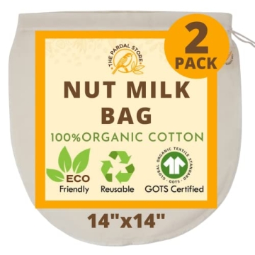 2024 NEW - 2 Pcs 14"x14" Nut Milk Bag - 100% Organic Unbleached Cotton Cheesecloth Bags/Food Straine...