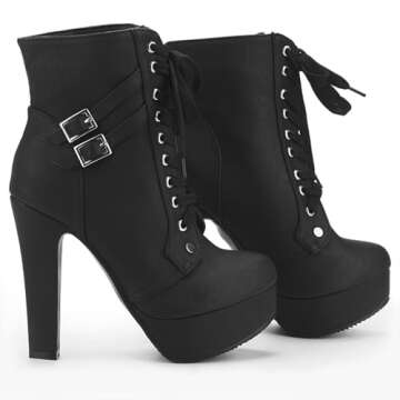 Susanny Women Chunky High Heel Platform Boots - Stylish & Waterproof
