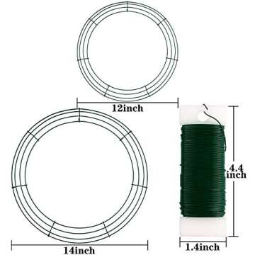 Elcoho 2 Pack Metal Wire Wreath Rings 2 Size Round Shaped Wire Wreath with Green Florists Wire for Home and Party Decor