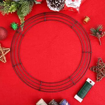 Elcoho 2 Pack Metal Wire Wreath Rings 2 Size Round Shaped Wire Wreath with Green Florists Wire for Home and Party Decor