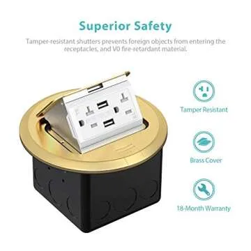 WEBANG Round USB Pop Up Floor Outlet Box, Brass