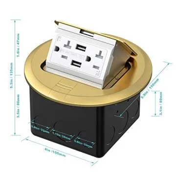 WEBANG Round USB Pop Up Floor Outlet Box, Brass