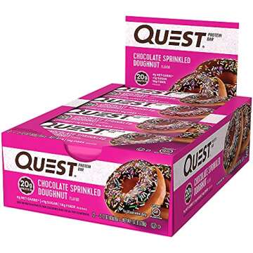 Quest Nutrition Chocolate Sprinkled Doughnut Protein Bars, High Protein, Low Carb, Gluten Free, Keto Friendly, 12 Count