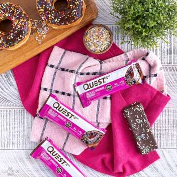 Quest Nutrition Chocolate Sprinkled Doughnut Protein Bars, High Protein, Low Carb, Gluten Free, Keto Friendly, 12 Count
