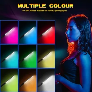 Hagibis RGB Photography Light Wand, Handheld LED Video Light 9 Colors, with Built-in Rechargable Battery and Remote Control, 1000 Lumens Adjustable 3200K-5600K