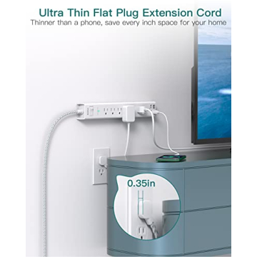 10 Ft Extension Cord 6 Outlets 4 USB Ports Surge Protector