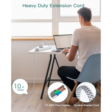 10 Ft Extension Cord 6 Outlets 4 USB Ports Surge Protector